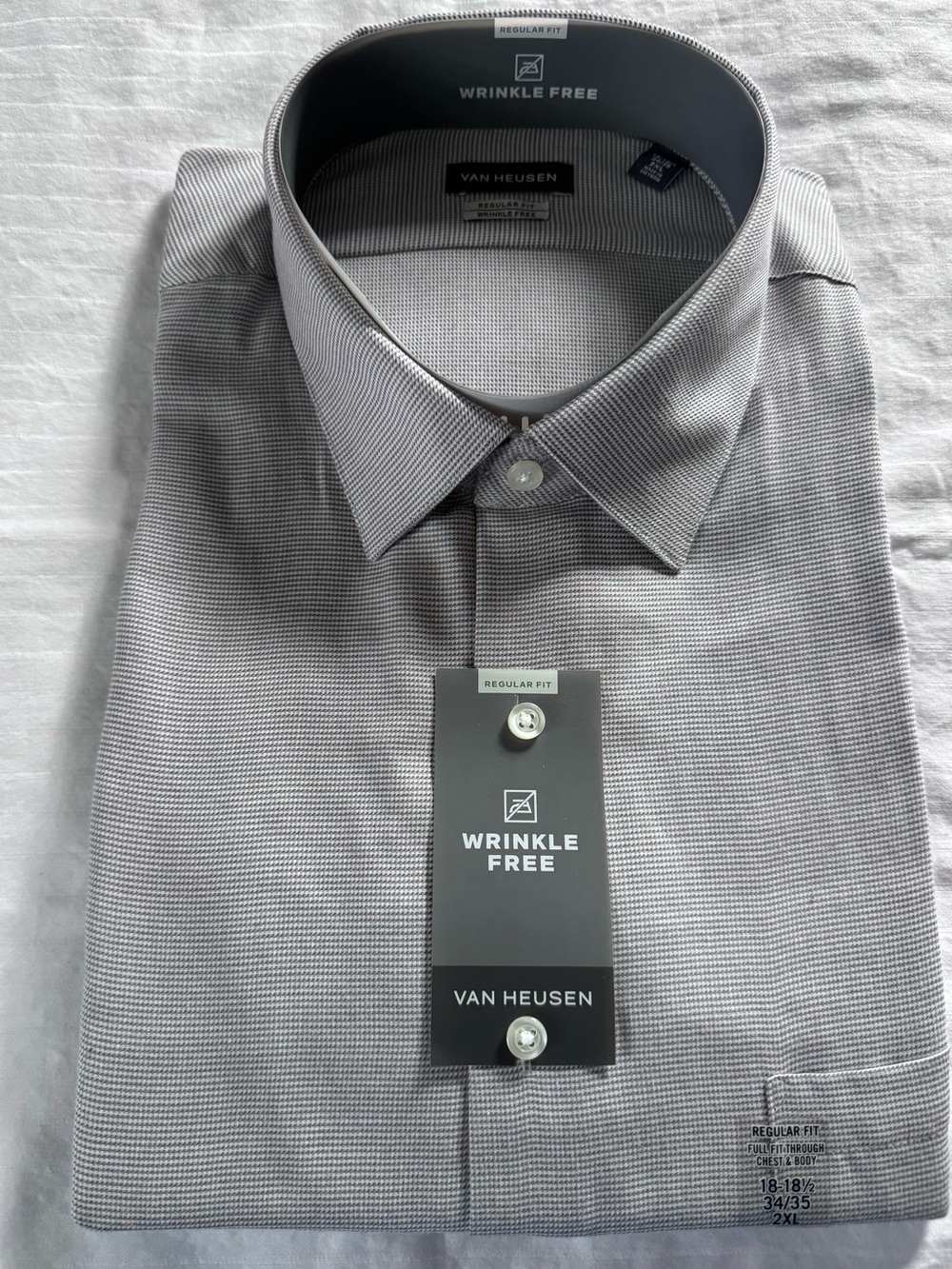 Van Heusen Grey Micro-Pattern Wrinkle Free Dress Shirt SZ XXL (18-18 1/2 34/35)